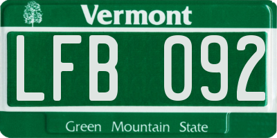 VT license plate LFB092