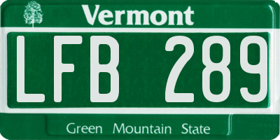 VT license plate LFB289
