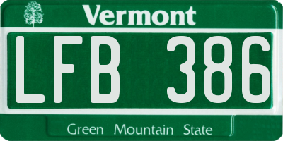 VT license plate LFB386