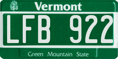 VT license plate LFB922