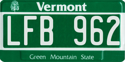 VT license plate LFB962