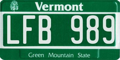 VT license plate LFB989