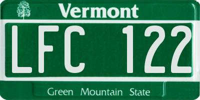 VT license plate LFC122
