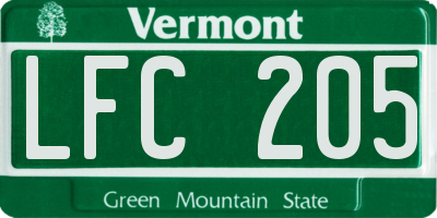 VT license plate LFC205