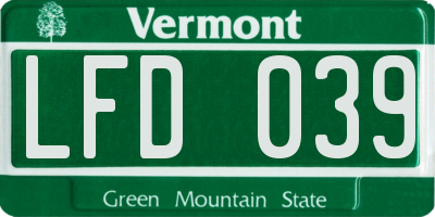 VT license plate LFD039