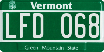 VT license plate LFD068