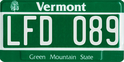 VT license plate LFD089