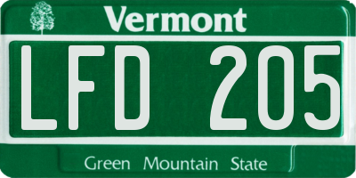 VT license plate LFD205