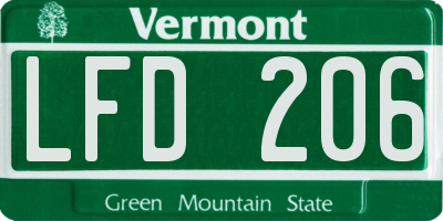 VT license plate LFD206