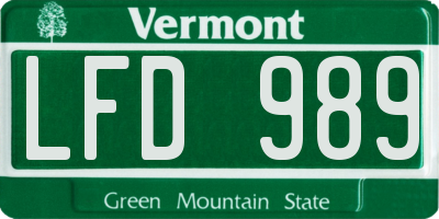 VT license plate LFD989