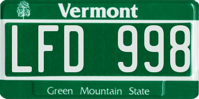 VT license plate LFD998
