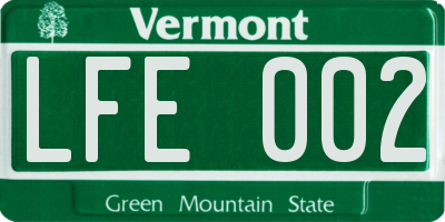 VT license plate LFE002