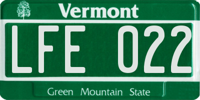VT license plate LFE022