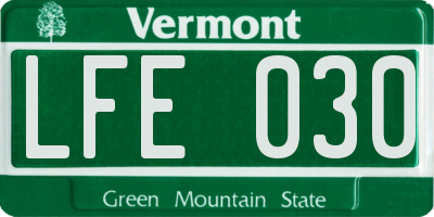 VT license plate LFE030