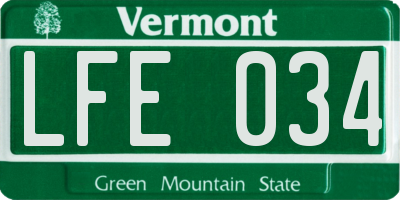 VT license plate LFE034
