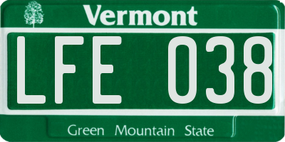 VT license plate LFE038