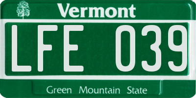 VT license plate LFE039