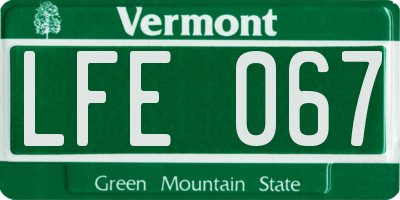 VT license plate LFE067
