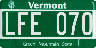 VT license plate LFE070