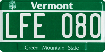 VT license plate LFE080