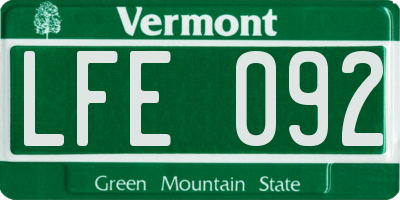 VT license plate LFE092