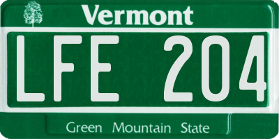VT license plate LFE204