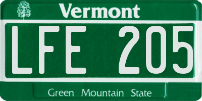 VT license plate LFE205
