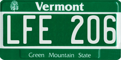 VT license plate LFE206