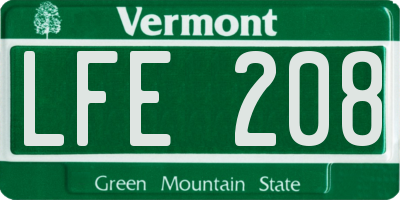 VT license plate LFE208