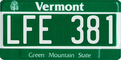 VT license plate LFE381