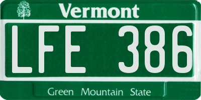 VT license plate LFE386
