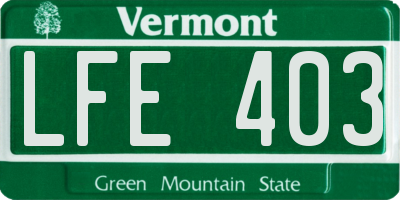 VT license plate LFE403