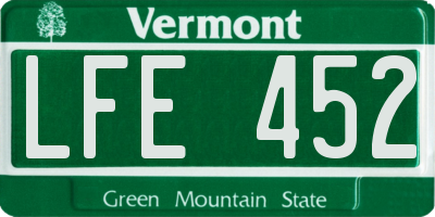 VT license plate LFE452