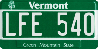 VT license plate LFE540