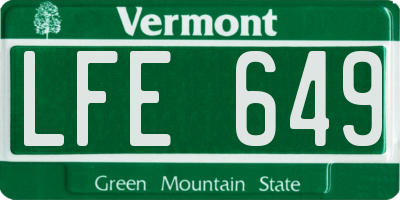 VT license plate LFE649