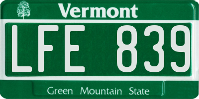 VT license plate LFE839