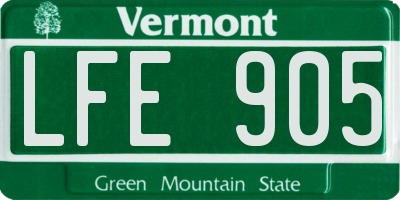 VT license plate LFE905