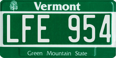 VT license plate LFE954
