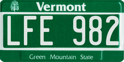 VT license plate LFE982