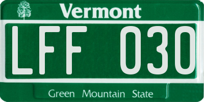 VT license plate LFF030