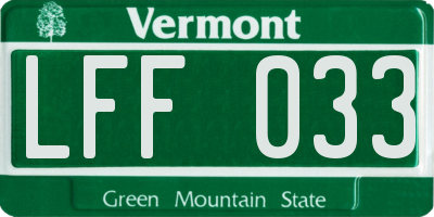 VT license plate LFF033