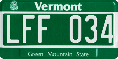 VT license plate LFF034