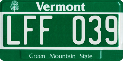 VT license plate LFF039