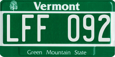 VT license plate LFF092