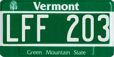 VT license plate LFF203