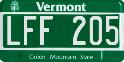 VT license plate LFF205