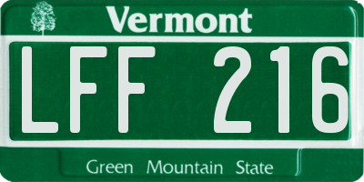 VT license plate LFF216
