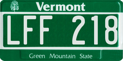 VT license plate LFF218