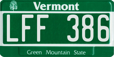 VT license plate LFF386