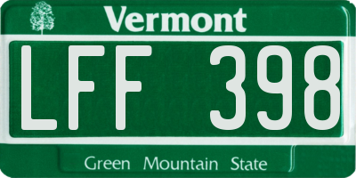 VT license plate LFF398